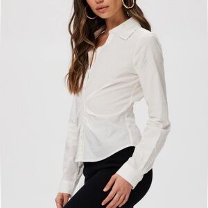 PAIGE Alera Gathered White Button down Shirt Large
